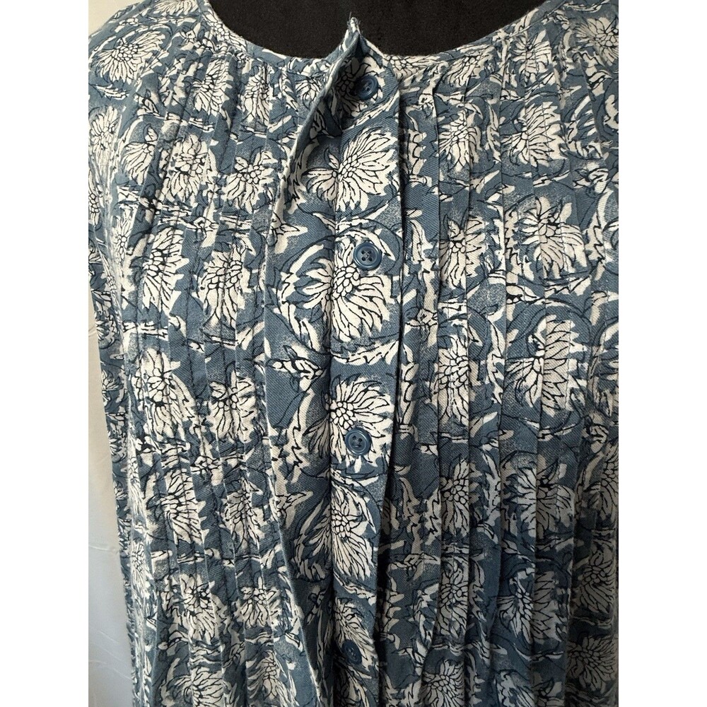 Old Navy Women's L Blue Floral Pleated Long Sleeve Button Down Tunic Boho Flowy - Picture 6 of 12
